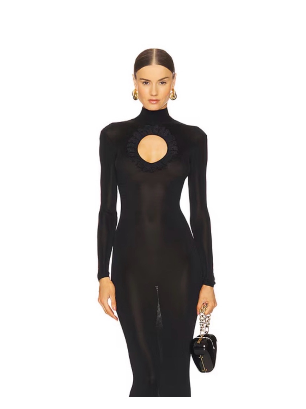 Self-Portrait Black Long-Sleeve Cutout Midi Dress
